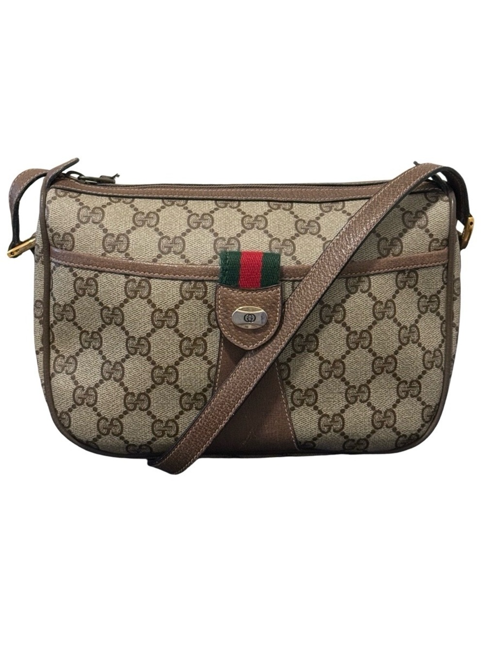 Gucci BrownTan GG Crossbody with Green & Red Web Sherryline Bag - Picture 14 of 17